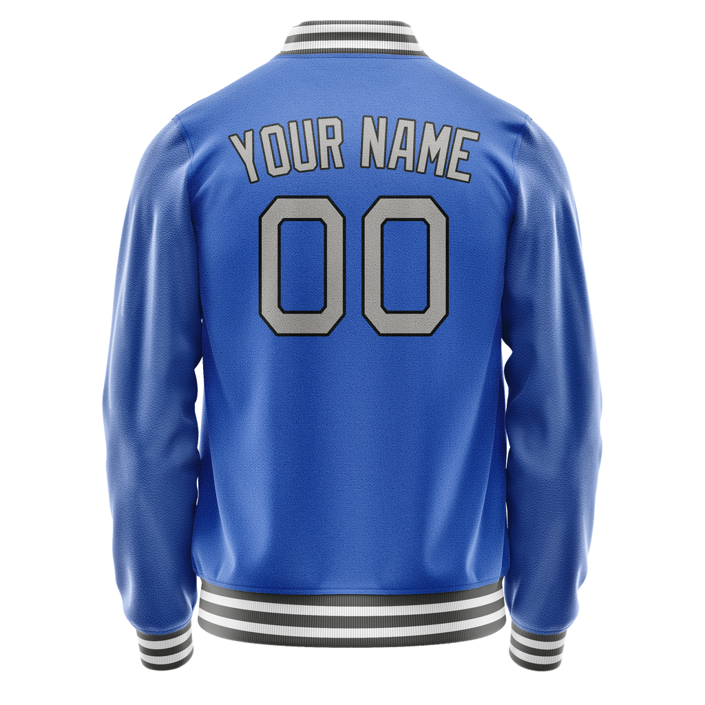 Personalized Sky & Blue Gray Solid Color Varsity Letterman Jacket