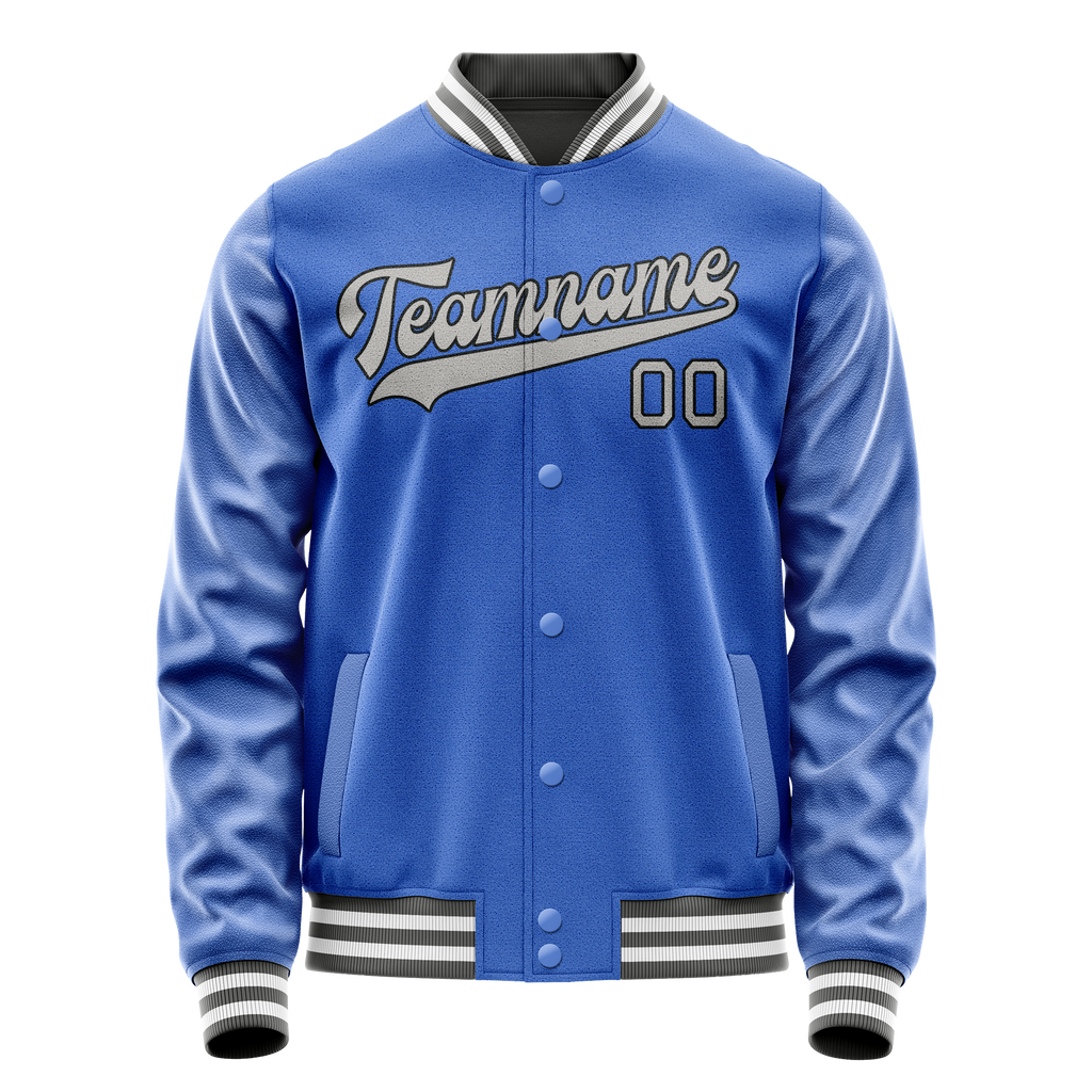 Personalized Sky & Blue Gray Solid Color Varsity Letterman Jacket