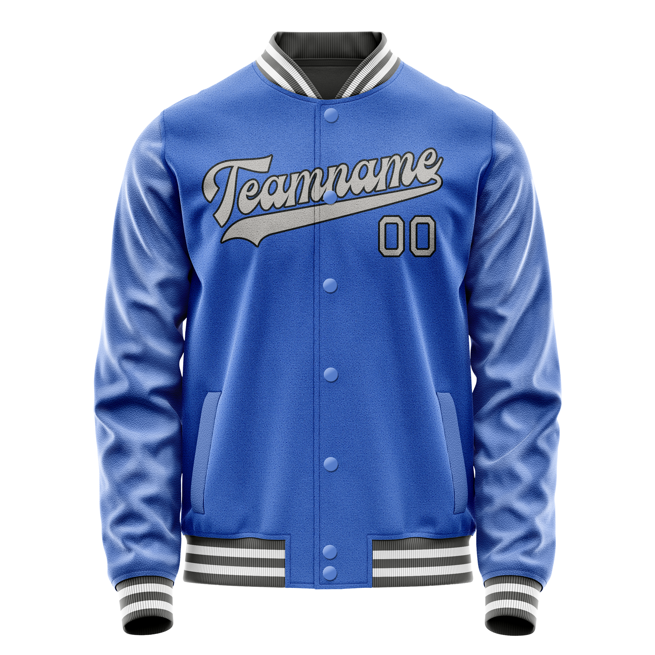 Personalized Sky & Blue Gray Solid Color Varsity Letterman Jacket