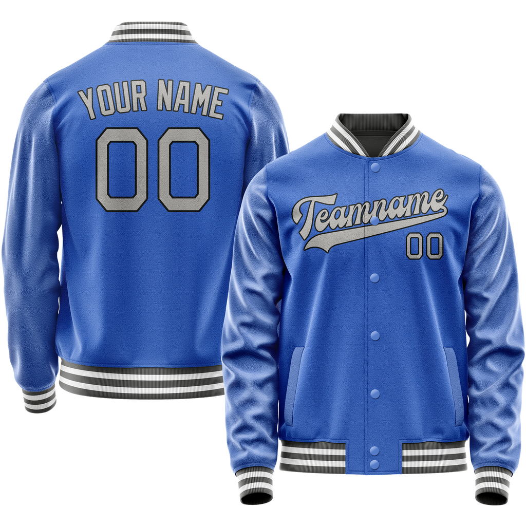 Personalized Sky & Blue Gray Solid Color Varsity Letterman Jacket