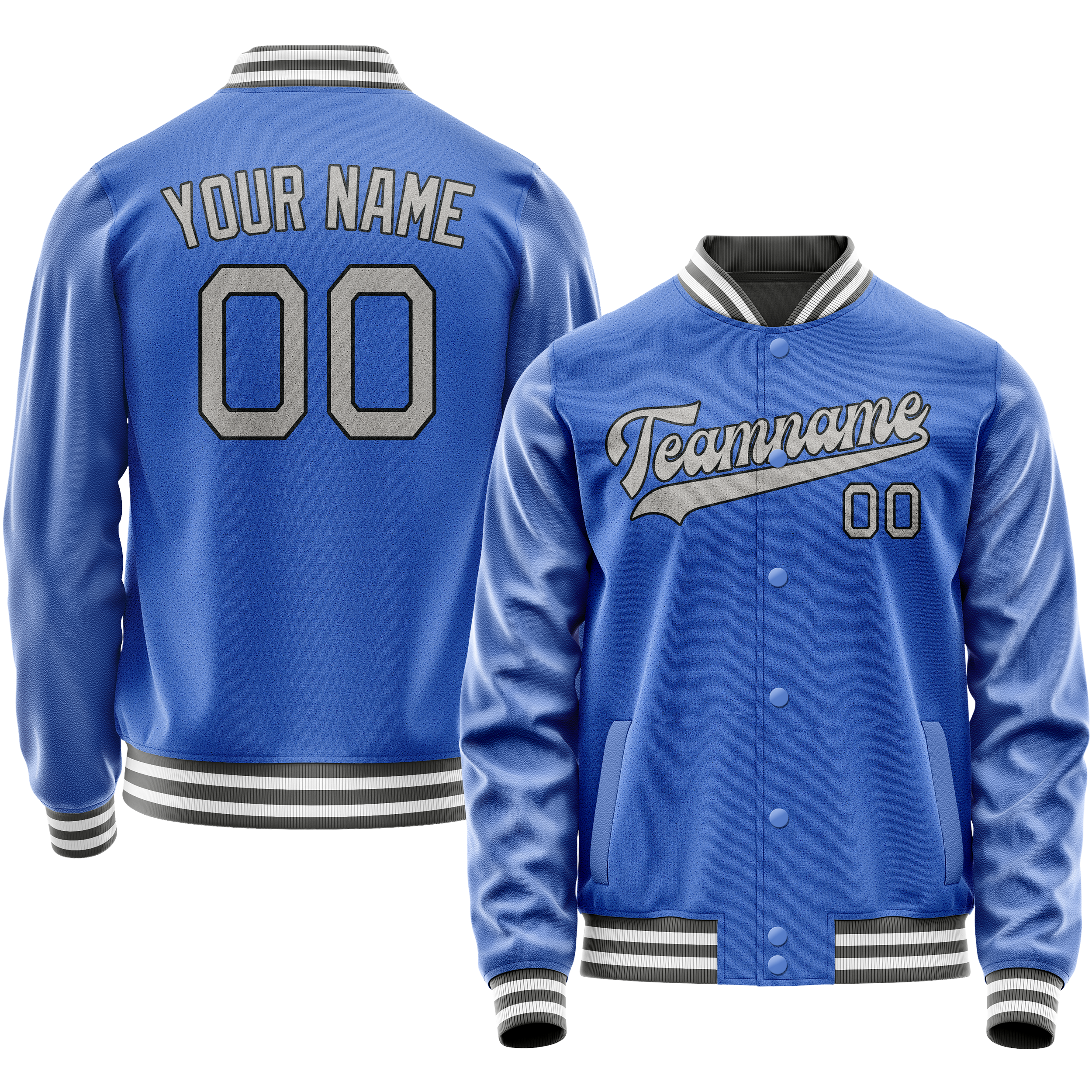 Personalized Sky & Blue Gray Solid Color Varsity Letterman Jacket