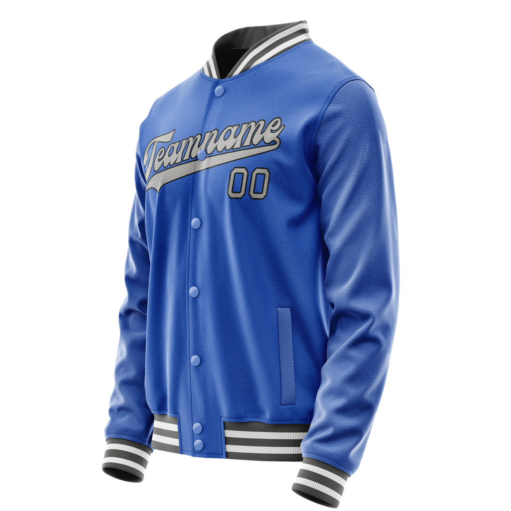 Personalized Sky & Blue Gray Solid Color Varsity Letterman Jacket