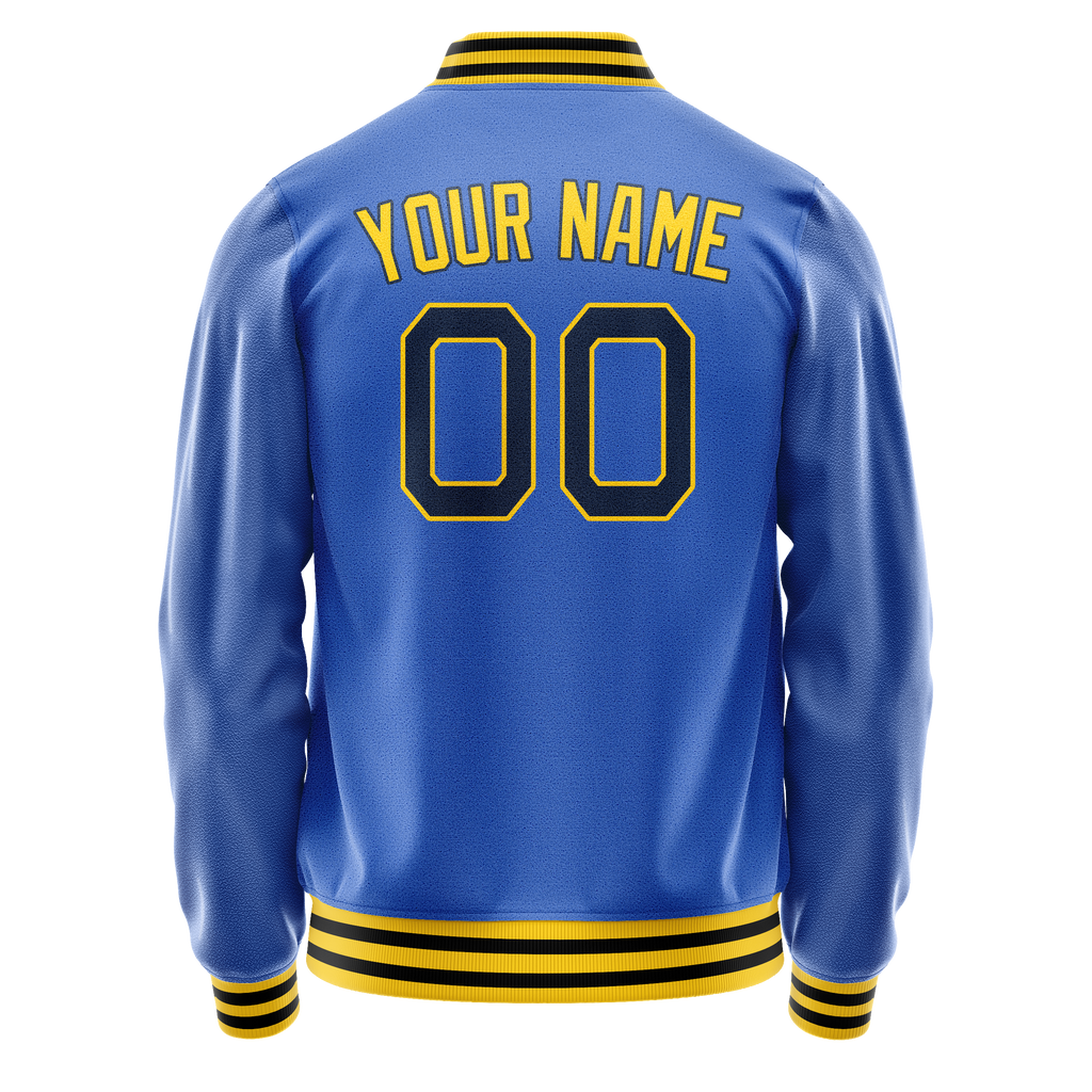 Personalized Sky & Blue Gold Solid Color Varsity Letterman Jacket