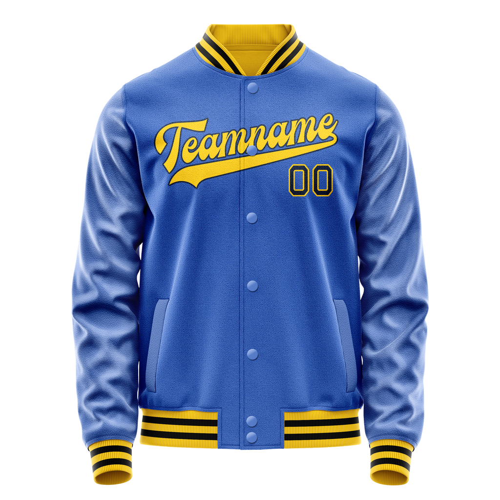 Personalized Sky & Blue Gold Solid Color Varsity Letterman Jacket