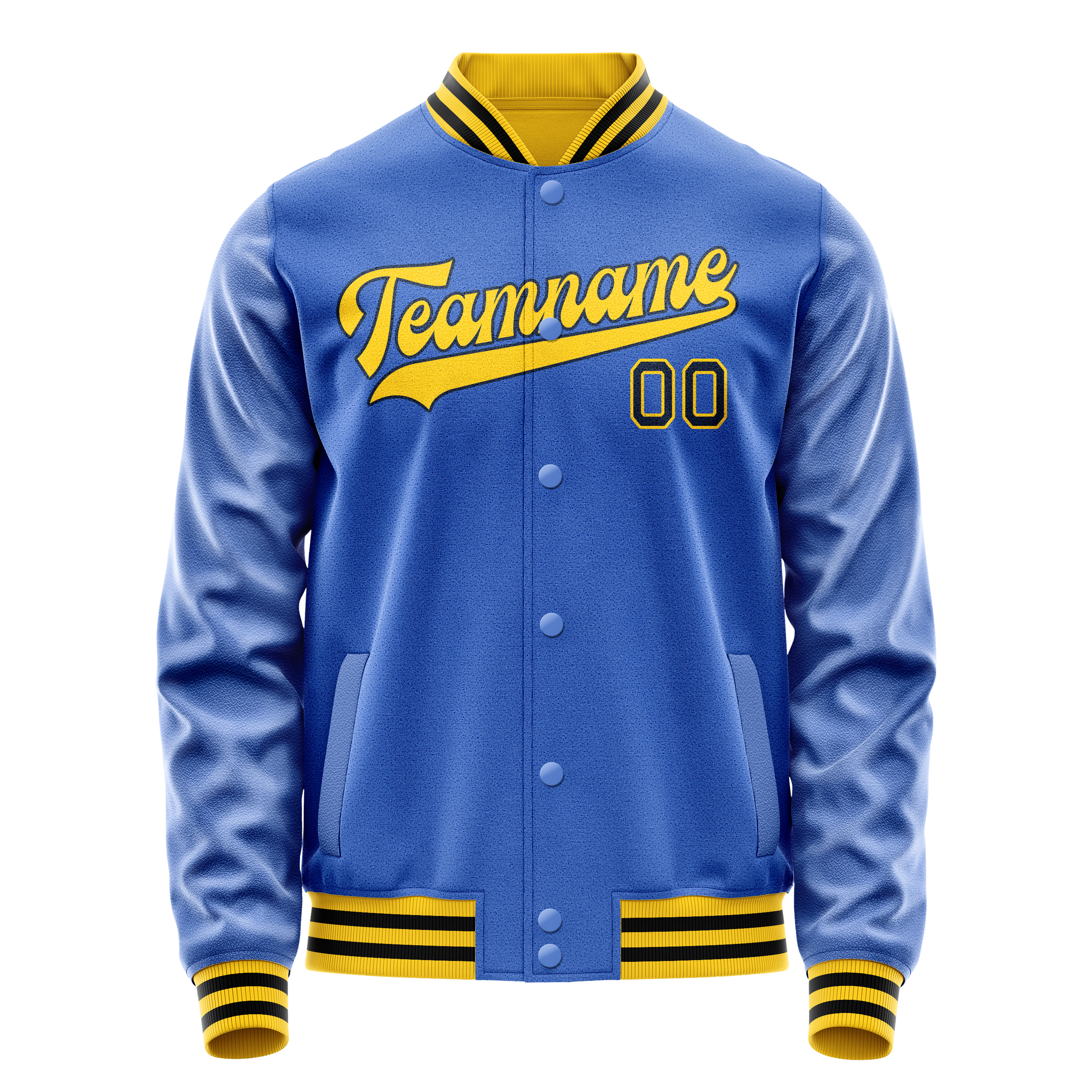 Personalized Sky & Blue Gold Solid Color Varsity Letterman Jacket
