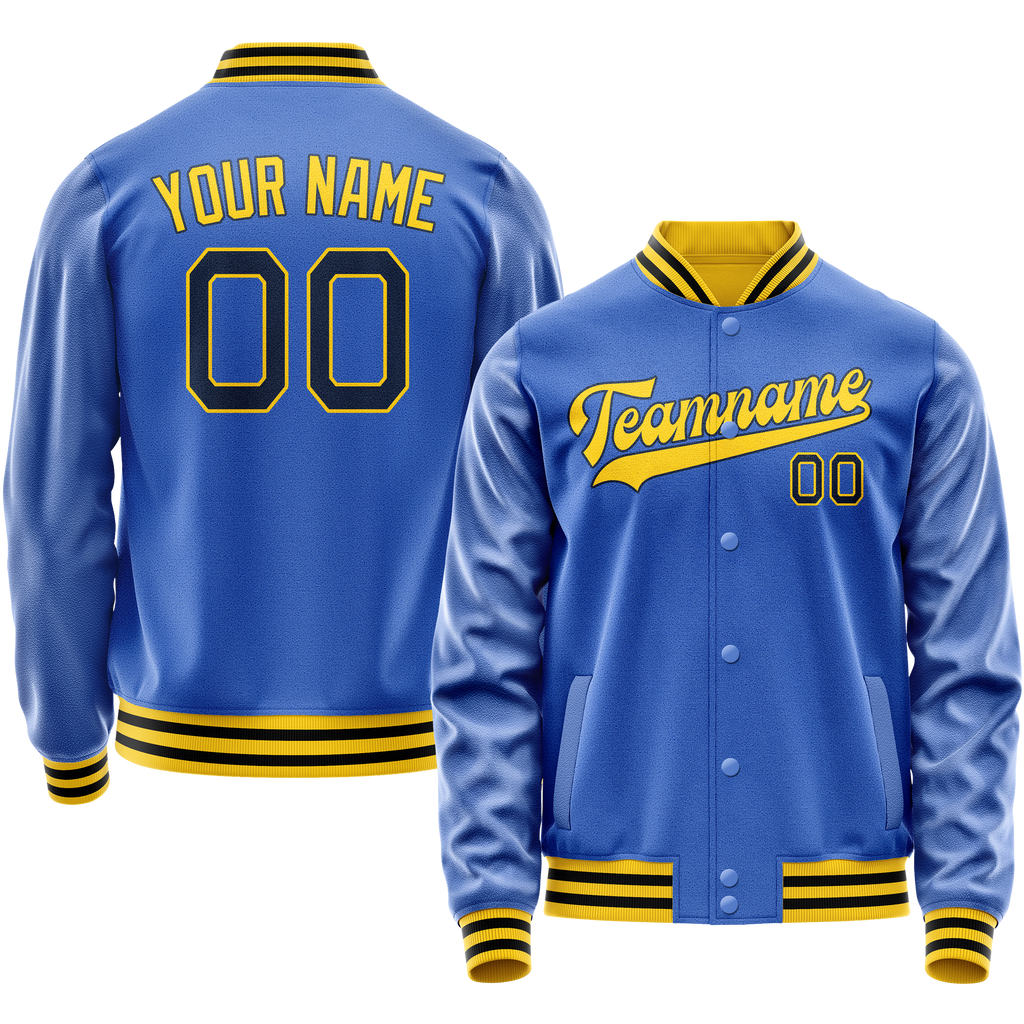 Personalized Sky & Blue Gold Solid Color Varsity Letterman Jacket