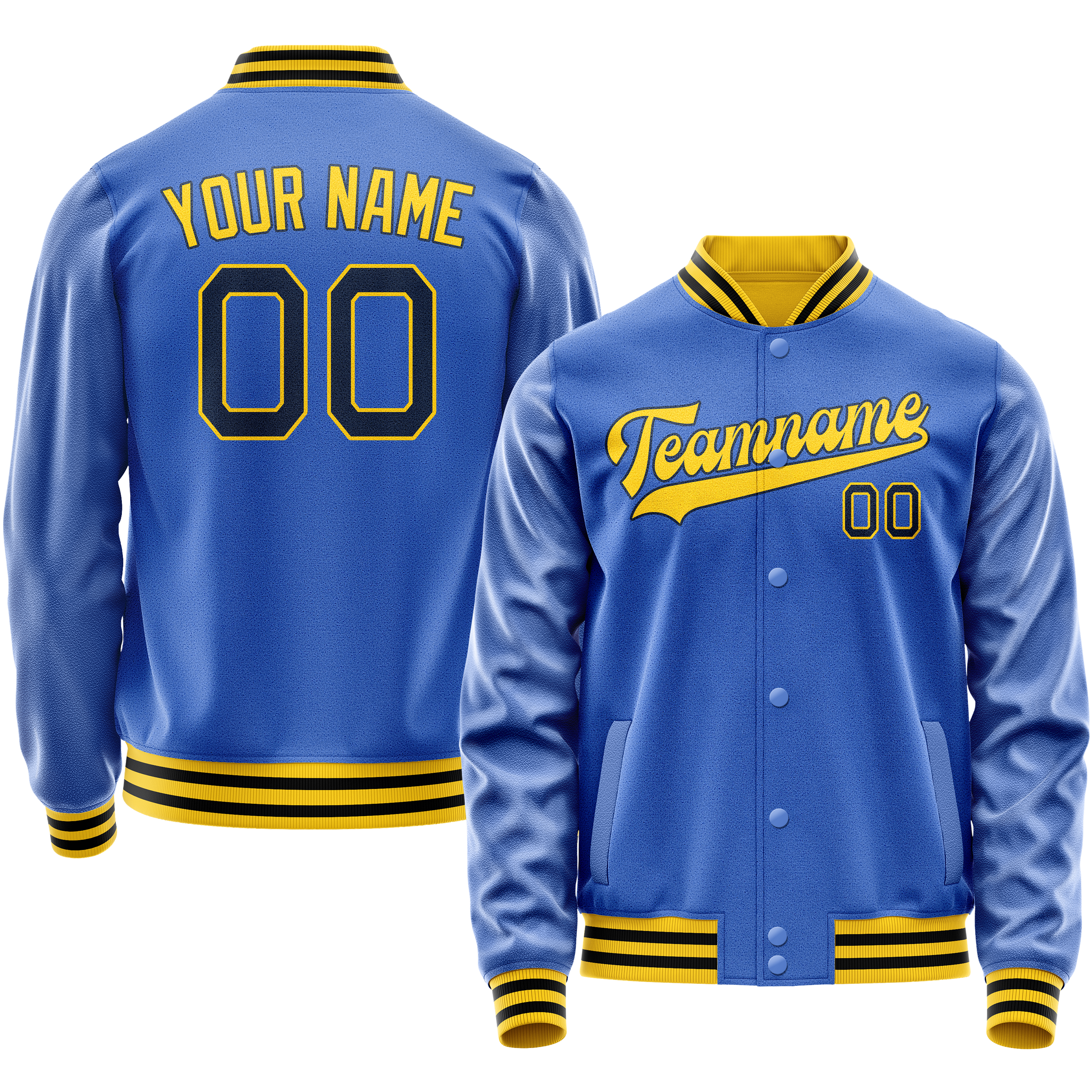 Personalized Sky & Blue Gold Solid Color Varsity Letterman Jacket