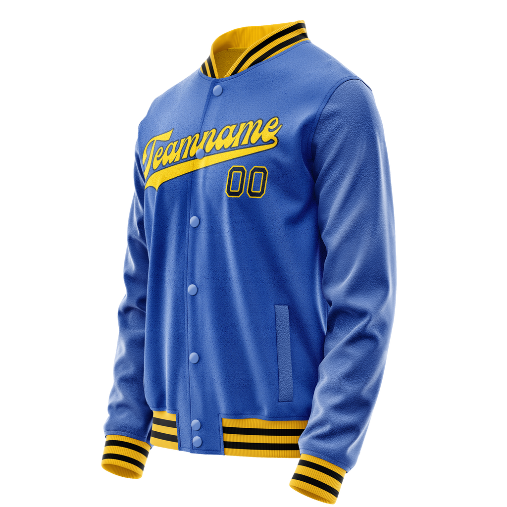 Personalized Sky & Blue Gold Solid Color Varsity Letterman Jacket