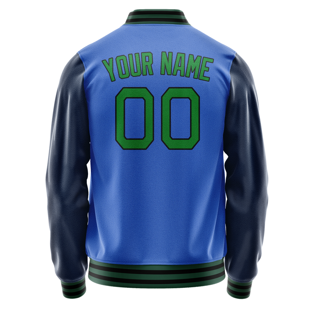 Personalized Sky & Blue Neon-Green Solid Color Varsity Letterman Jacket
