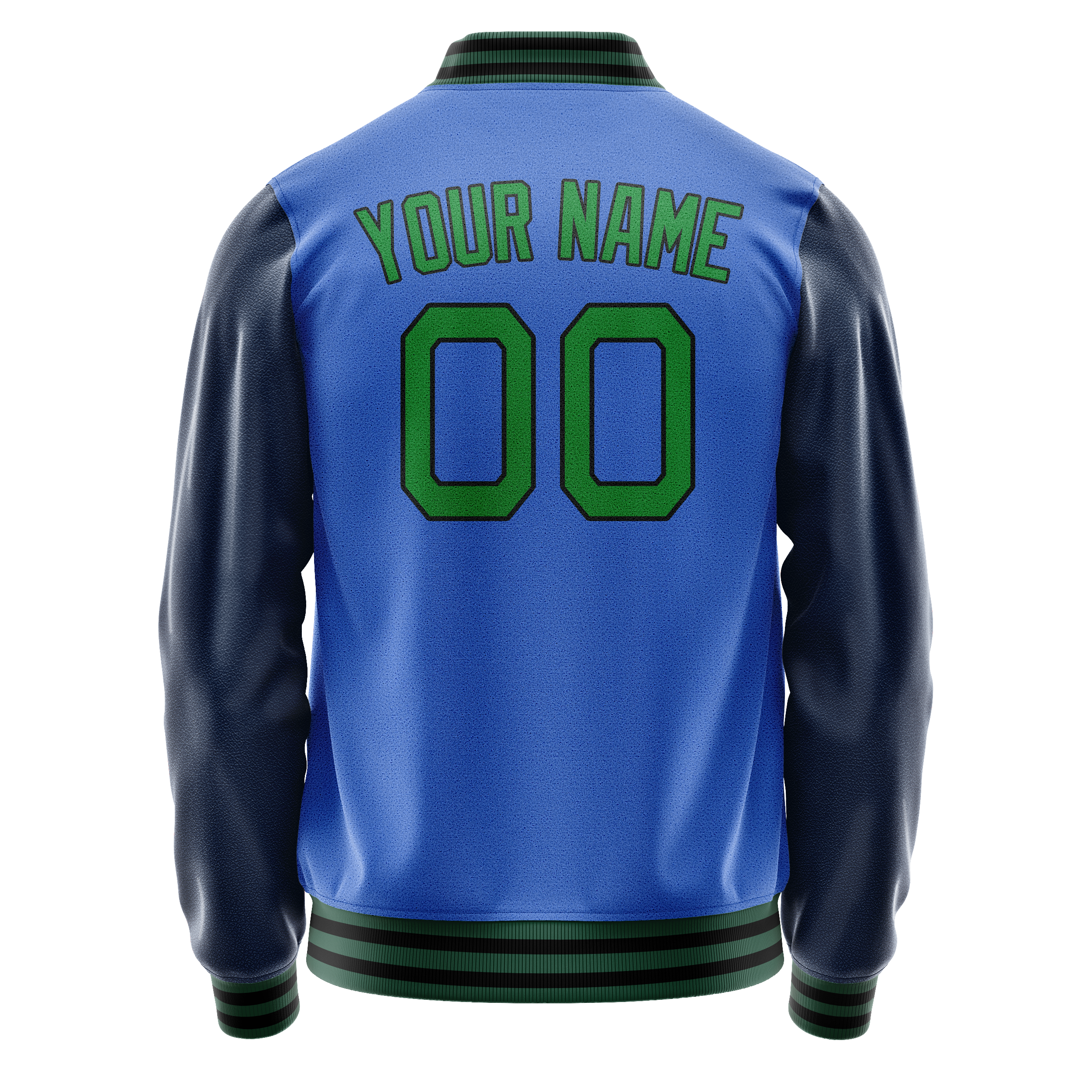Personalized Sky & Blue Neon-Green Solid Color Varsity Letterman Jacket