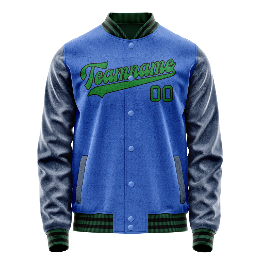 Personalized Sky & Blue Neon-Green Solid Color Varsity Letterman Jacket