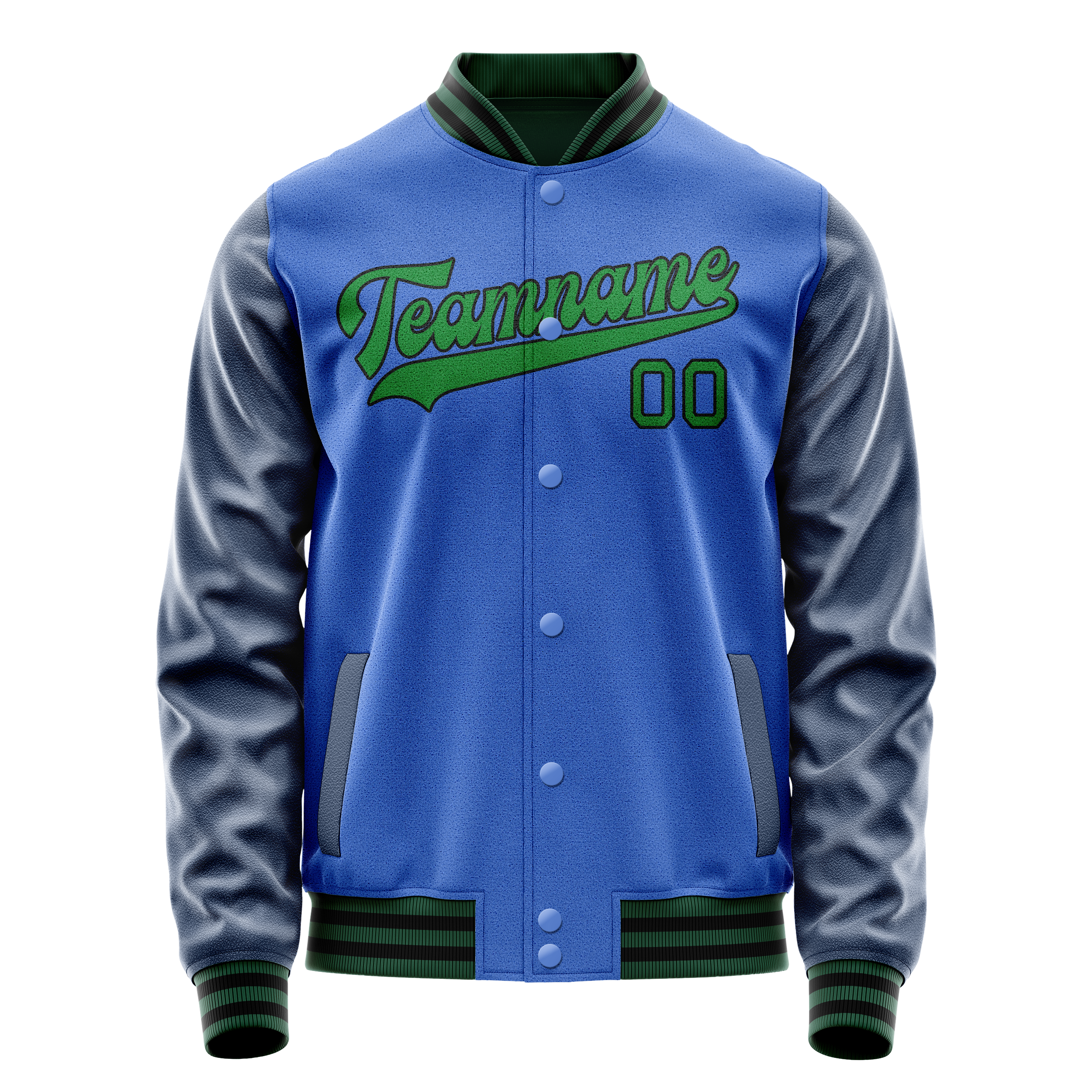 Personalized Sky & Blue Neon-Green Solid Color Varsity Letterman Jacket