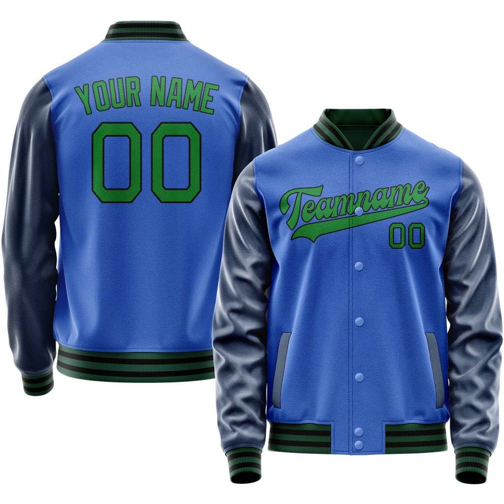 Personalized Sky & Blue Neon-Green Solid Color Varsity Letterman Jacket