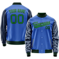 Personalized Sky & Blue Neon-Green Solid Color Varsity Letterman Jacket