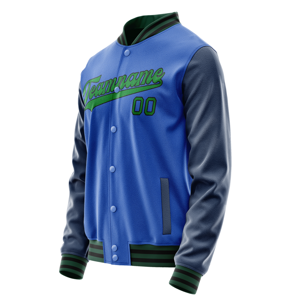 Personalized Sky & Blue Neon-Green Solid Color Varsity Letterman Jacket