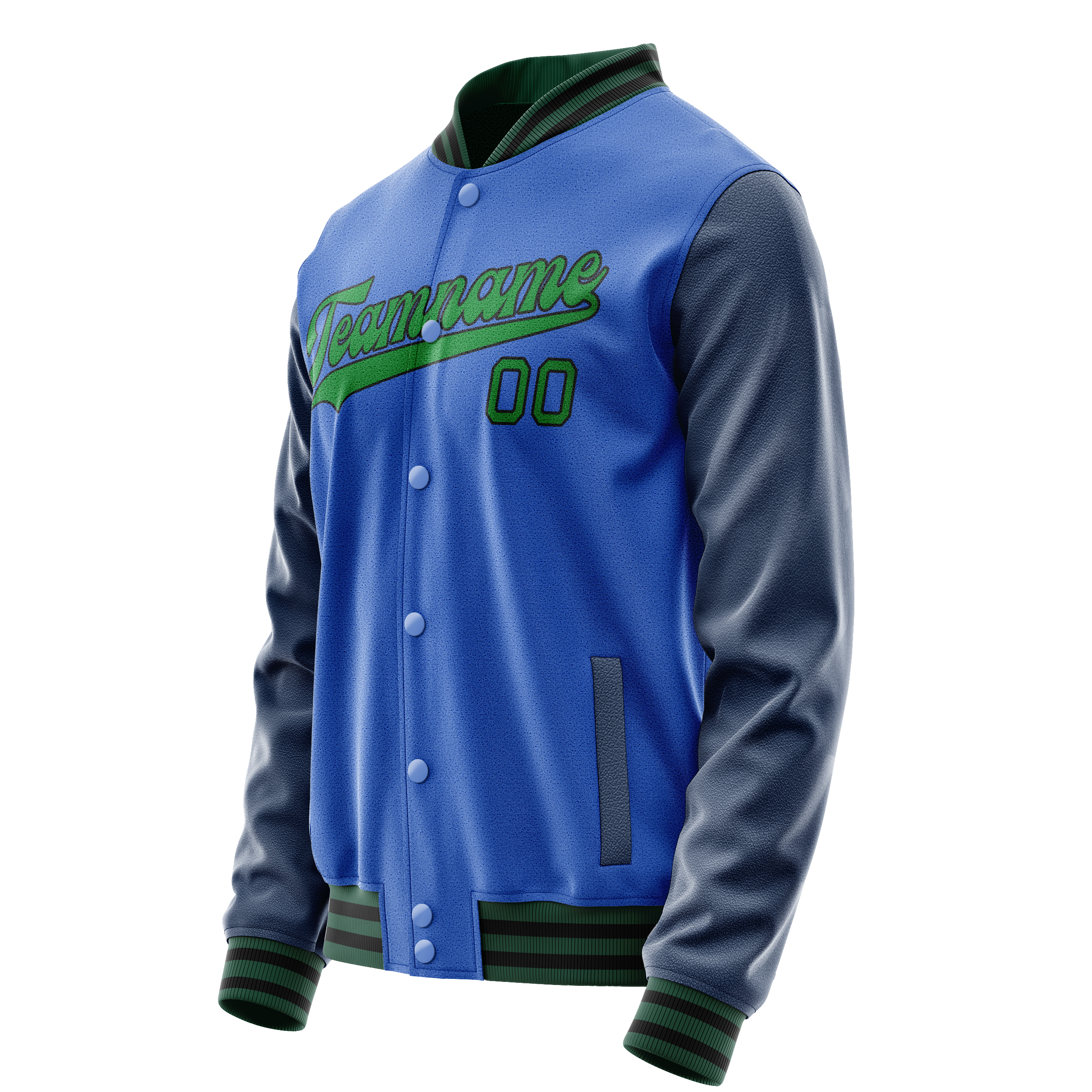 Personalized Sky & Blue Neon-Green Solid Color Varsity Letterman Jacket
