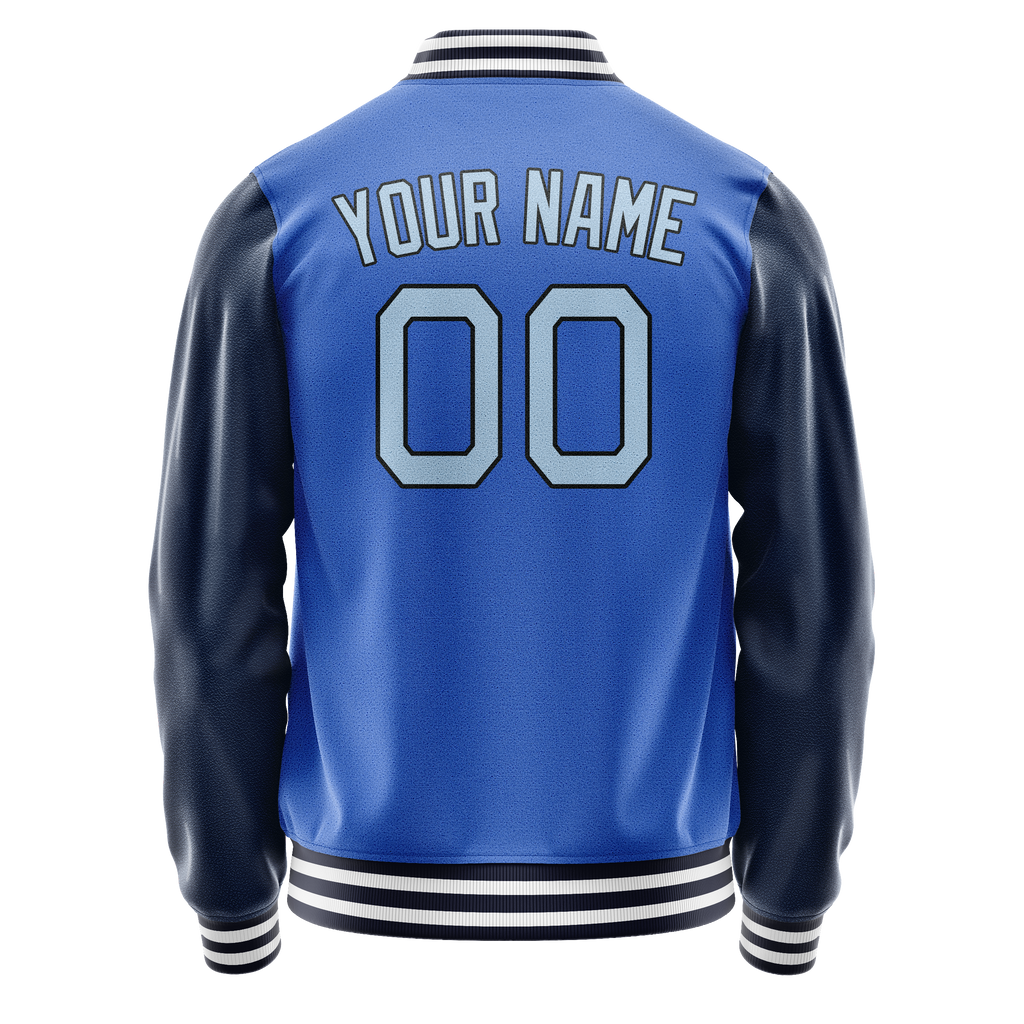 Personalized Sky & Blue Navy Solid Color Varsity Letterman Jacket