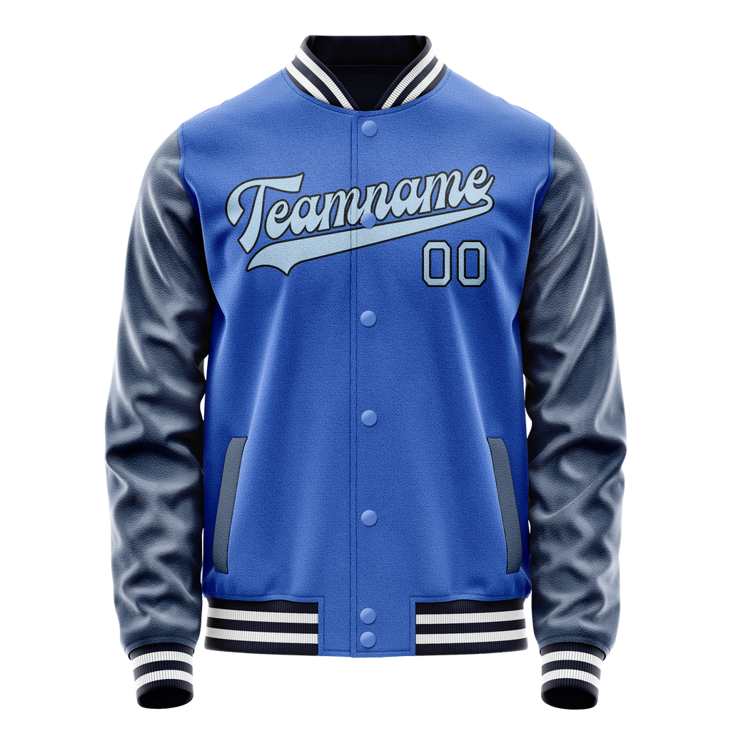Personalized Sky & Blue Navy Solid Color Varsity Letterman Jacket