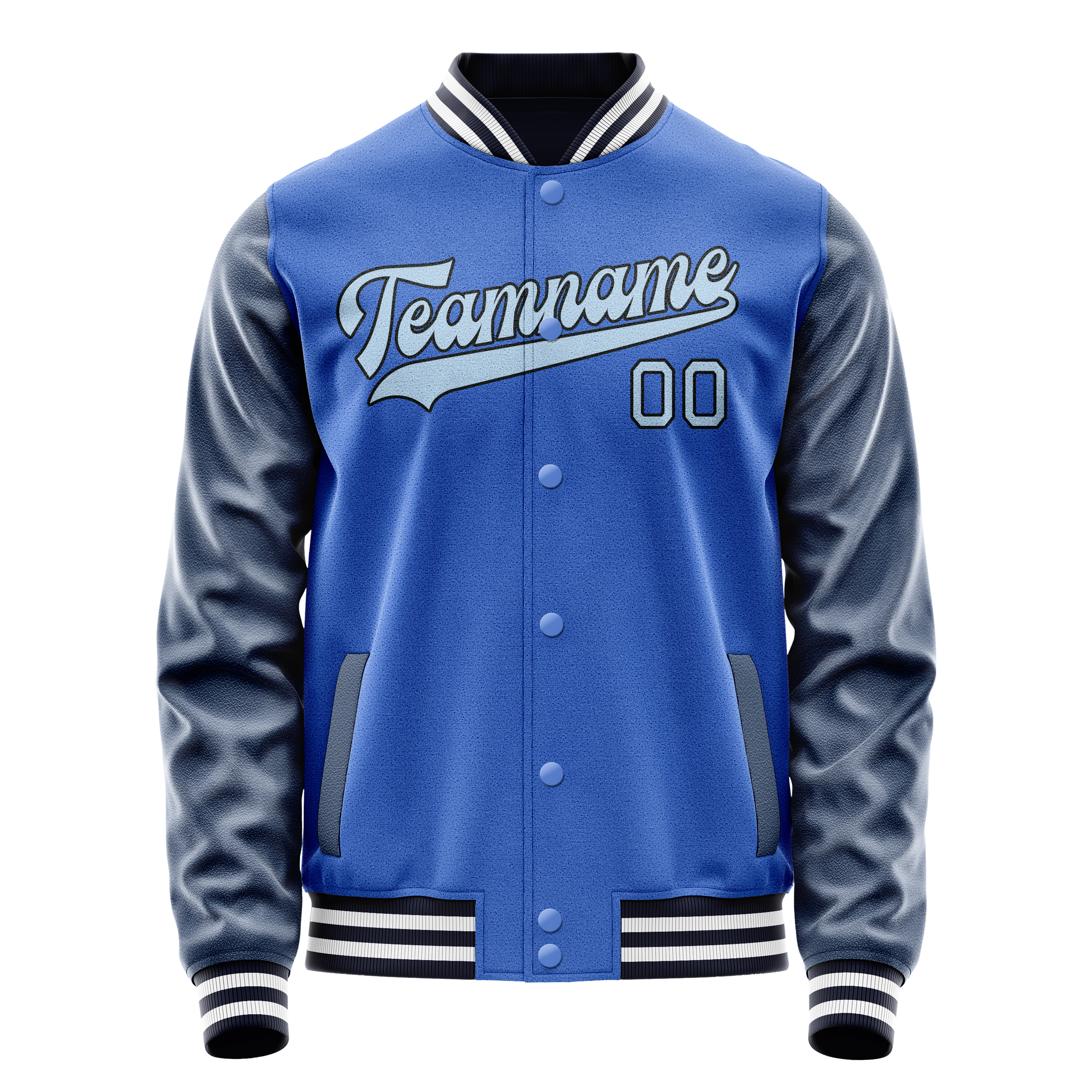 Personalized Sky & Blue Navy Solid Color Varsity Letterman Jacket