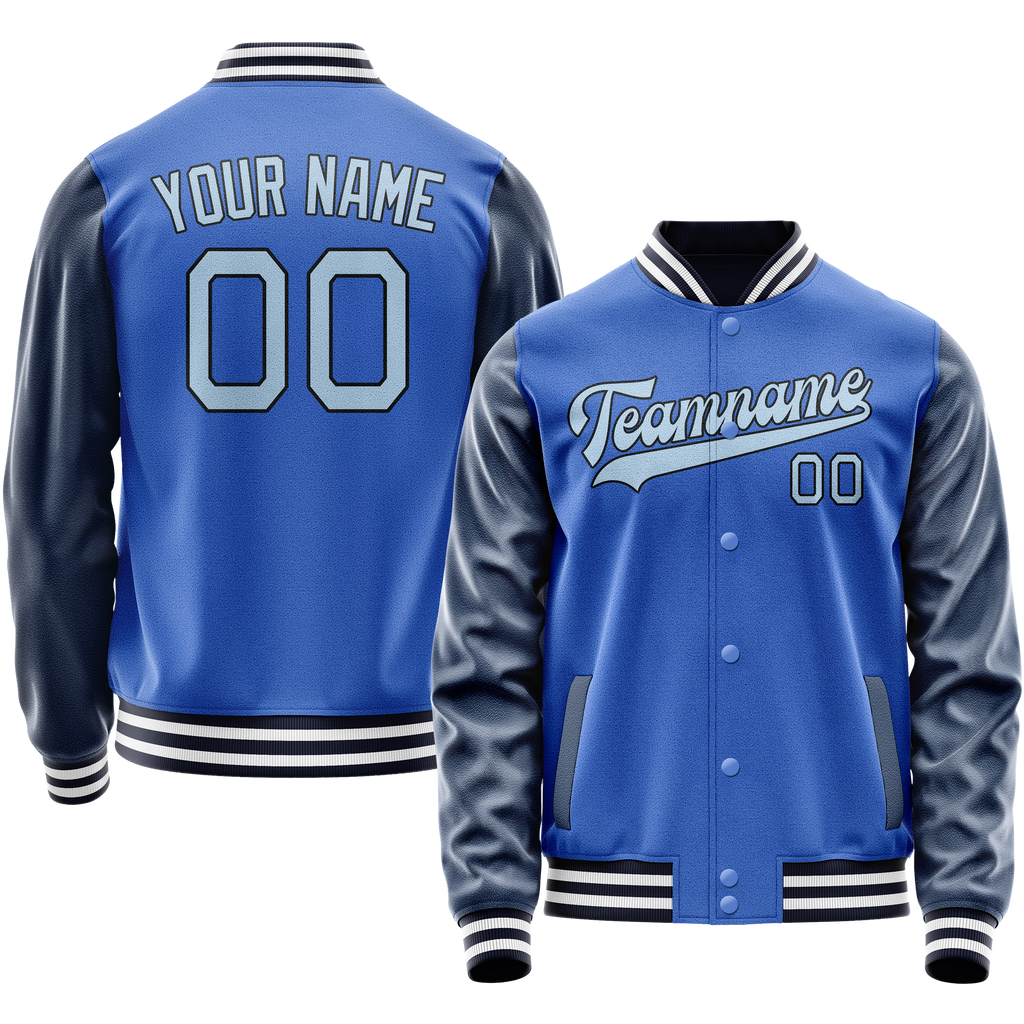 Personalized Sky & Blue Navy Solid Color Varsity Letterman Jacket