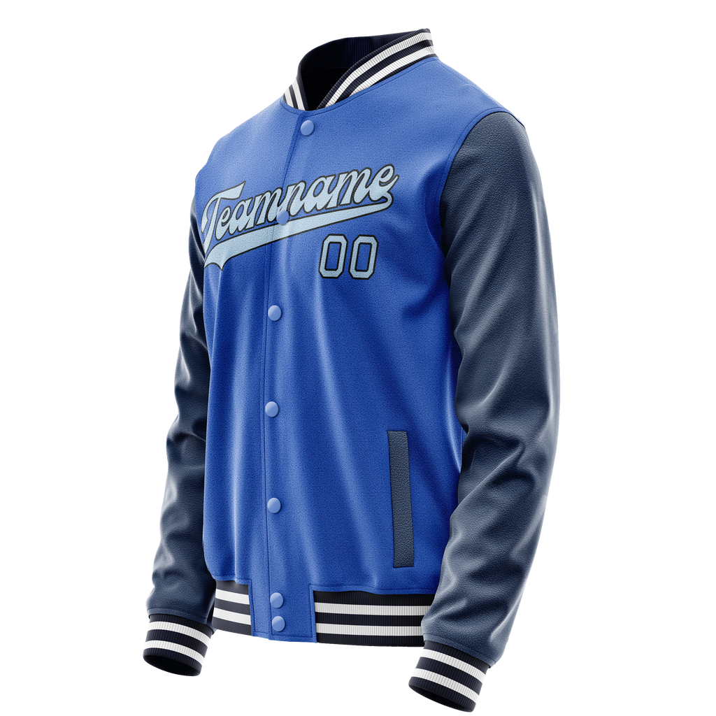 Personalized Sky & Blue Navy Solid Color Varsity Letterman Jacket