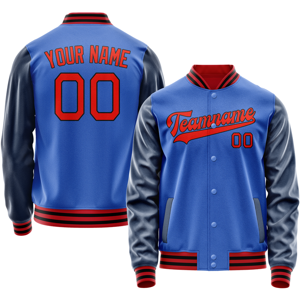 Personalized Sky & Blue Navy Solid Color Varsity Letterman Jacket