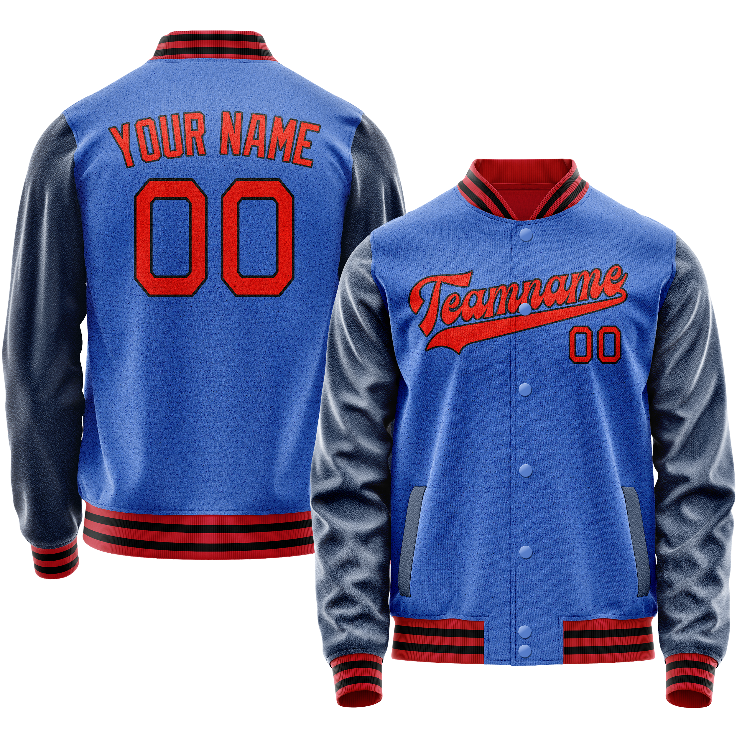 Personalized Sky & Blue Navy Solid Color Varsity Letterman Jacket