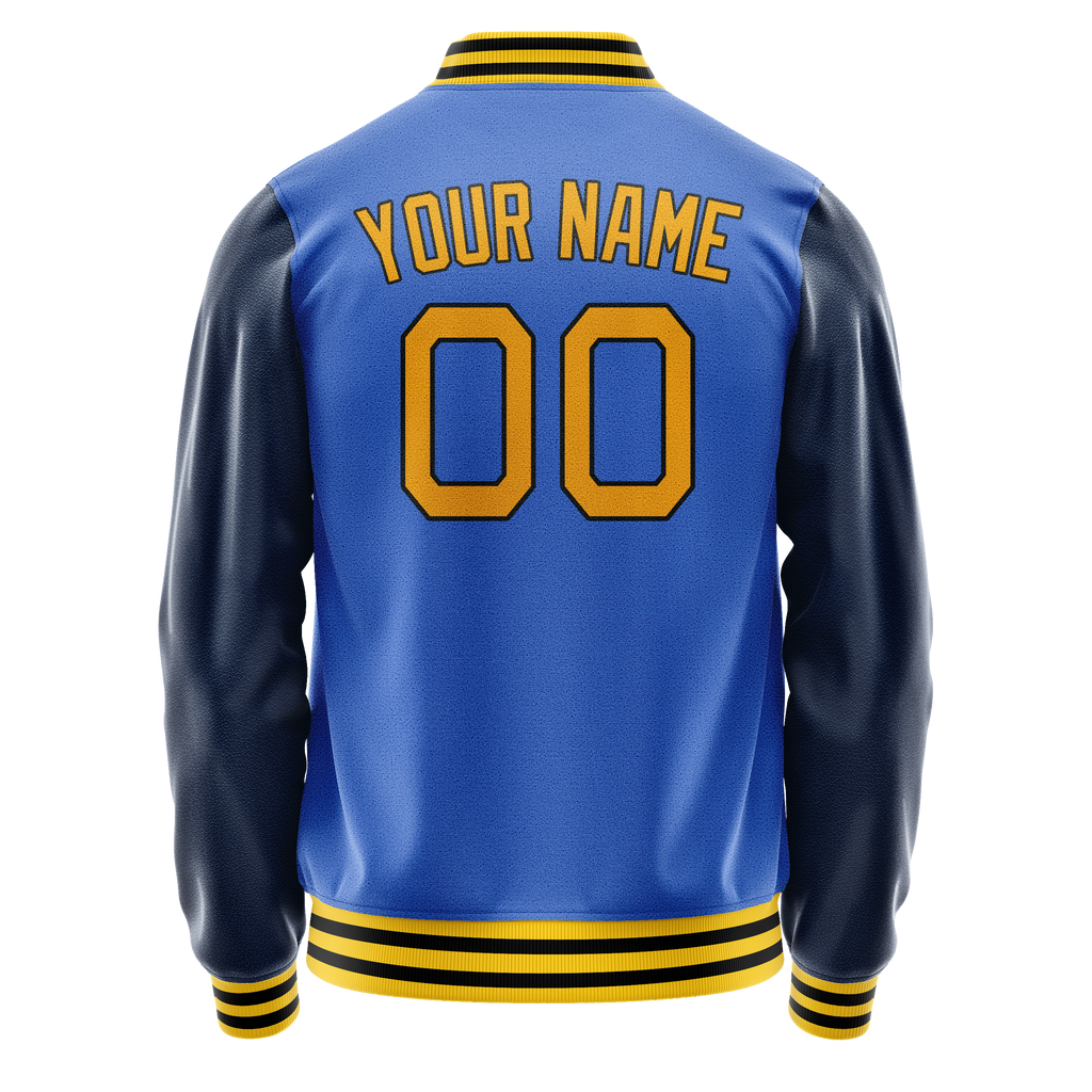 Personalized Sky & Blue Navy Solid Color Varsity Letterman Jacket