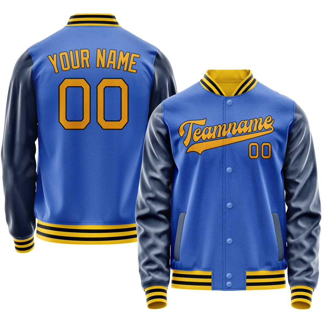 Personalized Sky & Blue Navy Solid Color Varsity Letterman Jacket