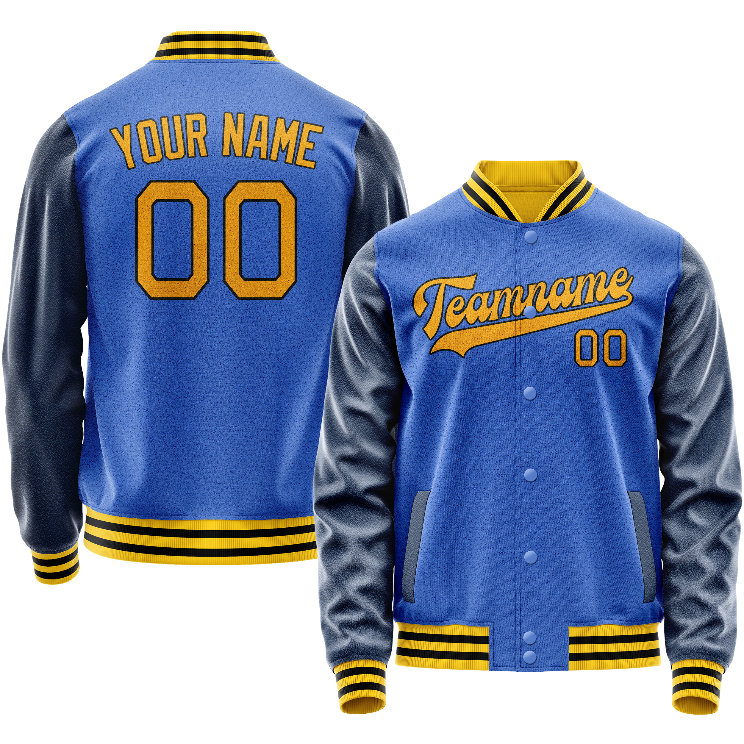 Personalized Sky & Blue Navy Solid Color Varsity Letterman Jacket