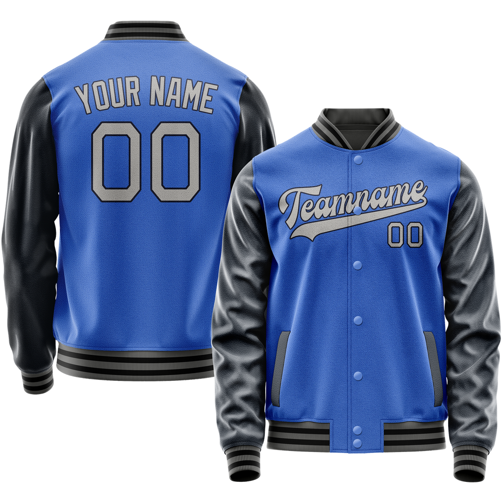 Personalized Sky & Blue Navy Solid Color Varsity Letterman Jacket