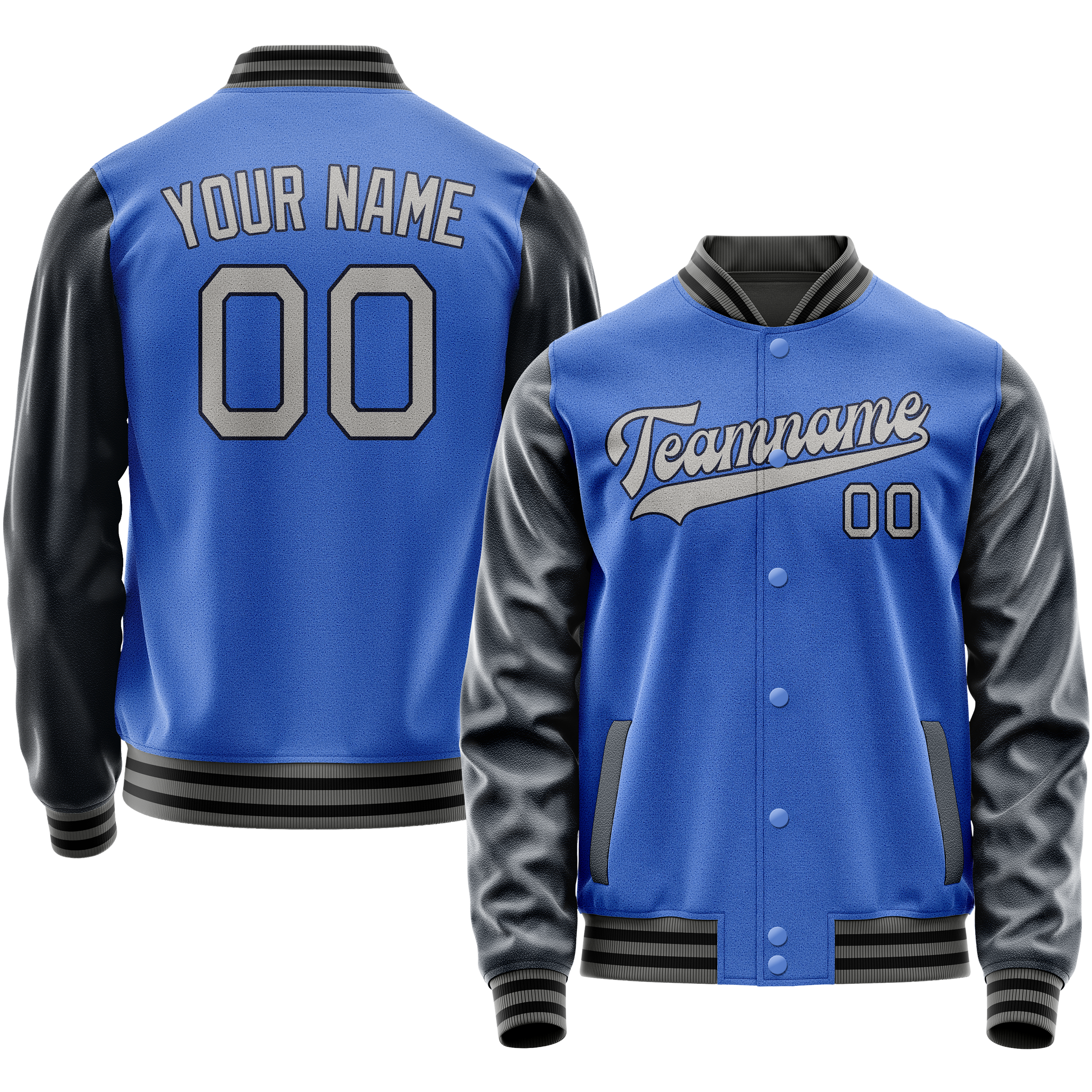 Personalized Sky & Blue Navy Solid Color Varsity Letterman Jacket