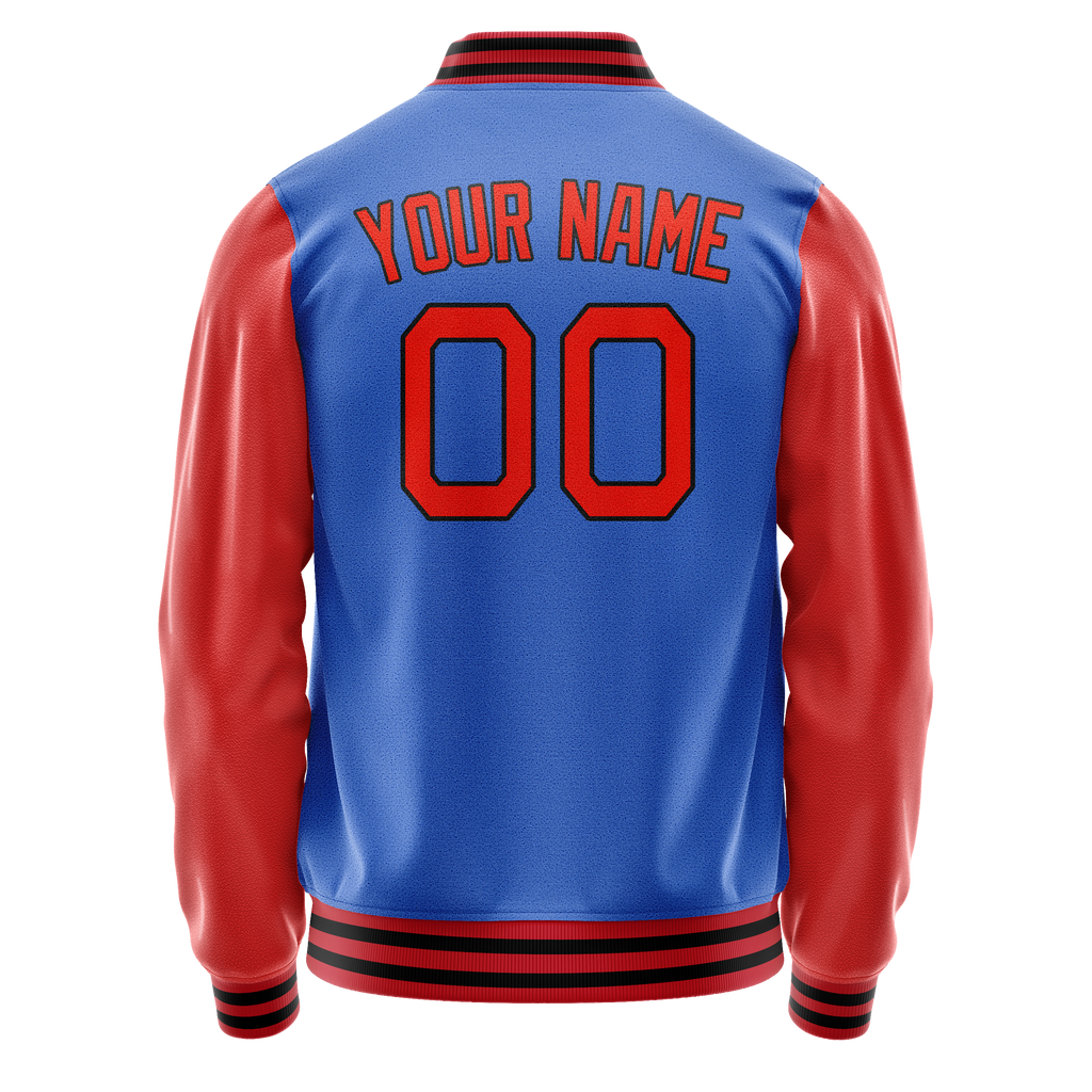 Personalized Sky & Blue Orange Solid Color Varsity Letterman Jacket