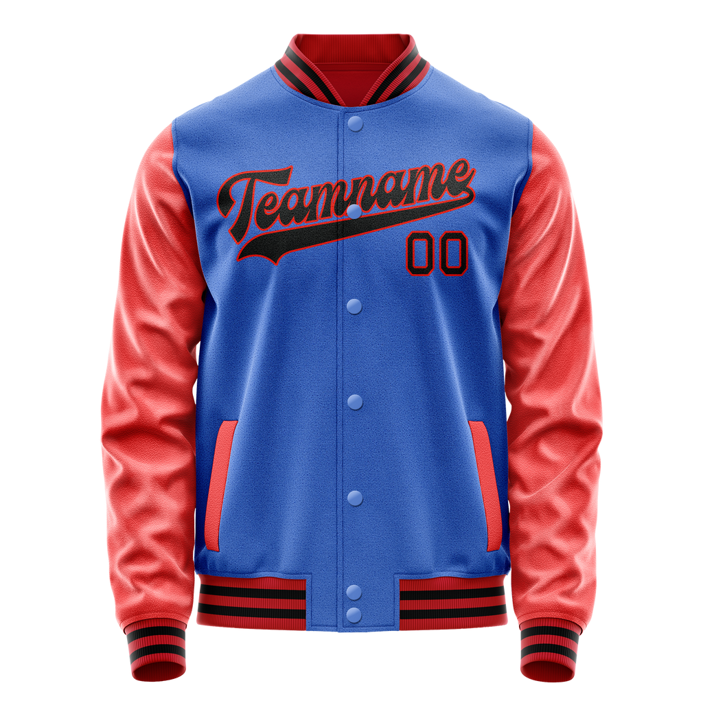 Personalized Sky & Blue Orange Solid Color Varsity Letterman Jacket