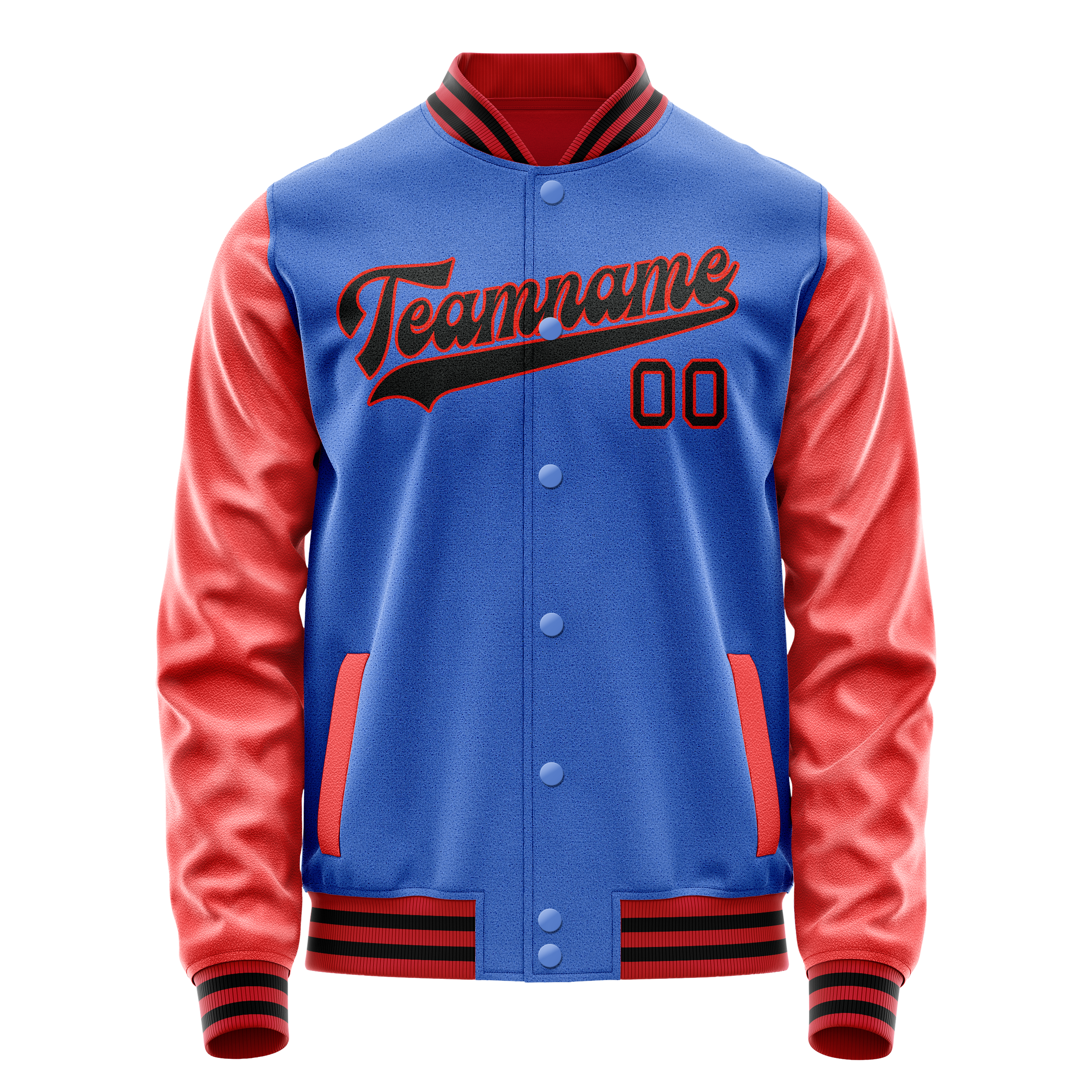 Personalized Sky & Blue Orange Solid Color Varsity Letterman Jacket