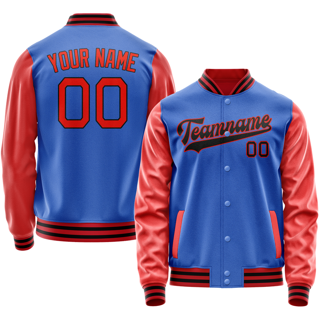 Personalized Sky & Blue Orange Solid Color Varsity Letterman Jacket