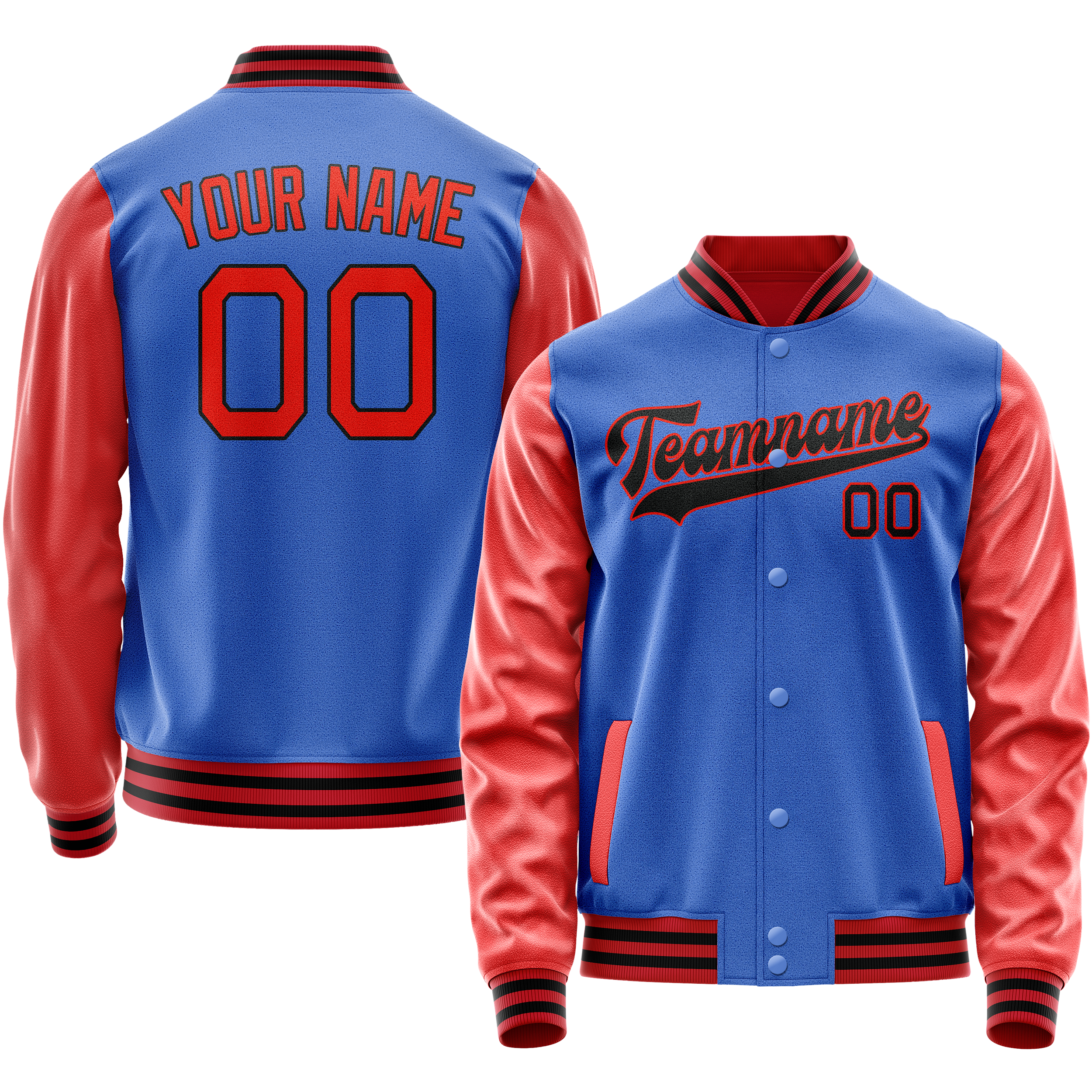 Personalized Sky & Blue Orange Solid Color Varsity Letterman Jacket