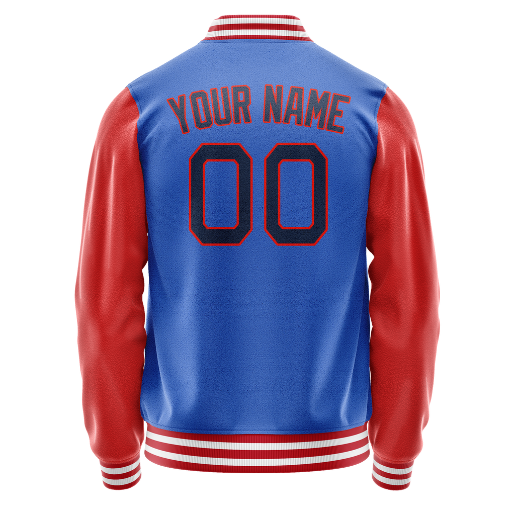 Personalized Sky & Blue Orange Solid Color Varsity Letterman Jacket