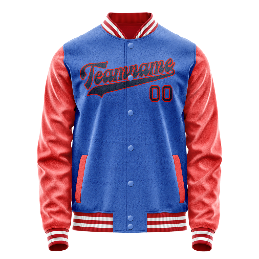 Personalized Sky & Blue Orange Solid Color Varsity Letterman Jacket