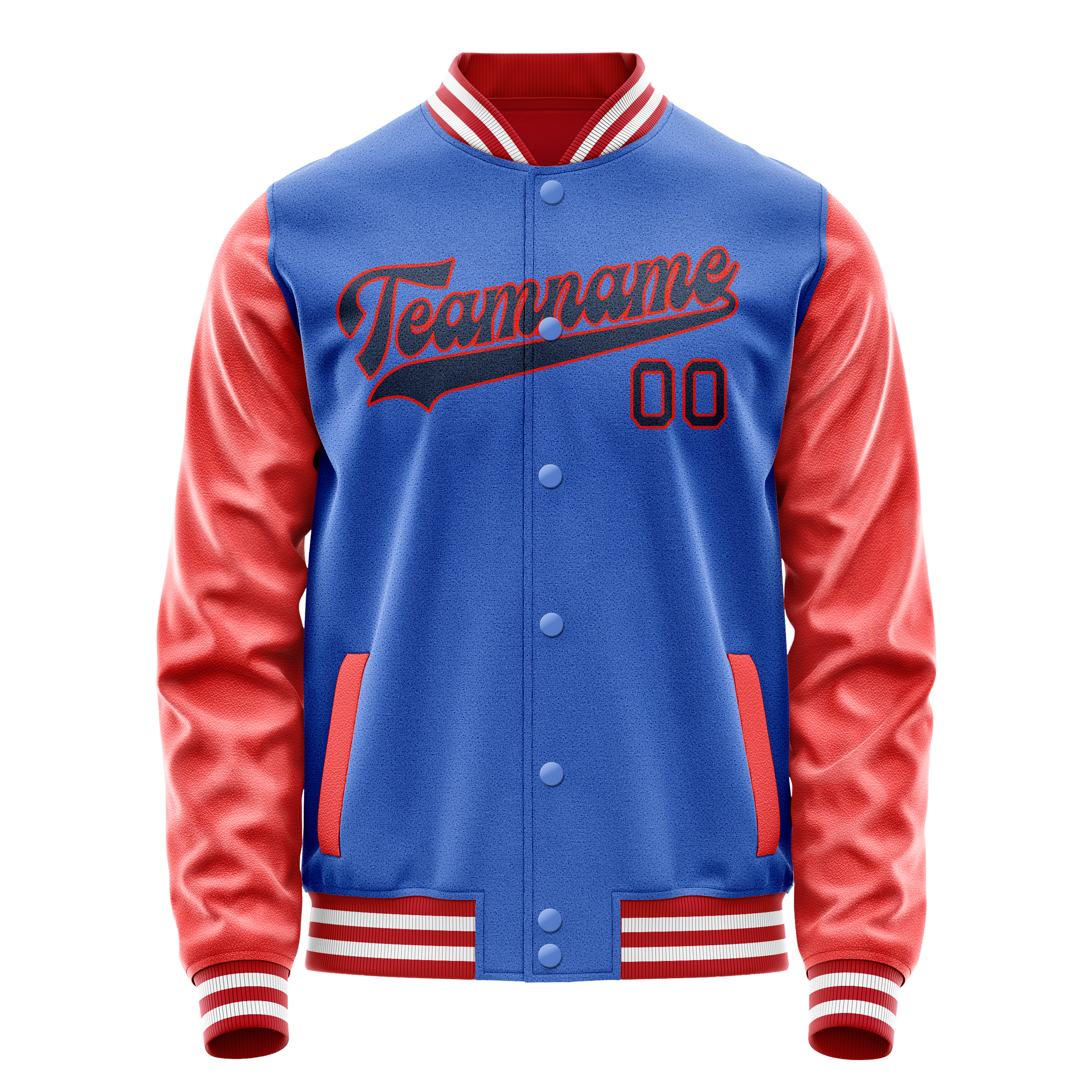 Personalized Sky & Blue Orange Solid Color Varsity Letterman Jacket