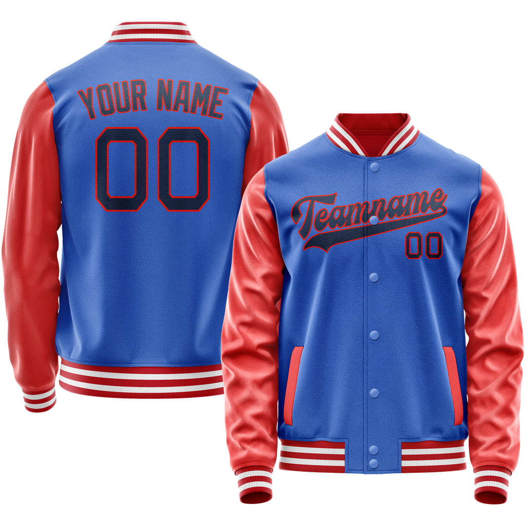 Personalized Sky & Blue Orange Solid Color Varsity Letterman Jacket