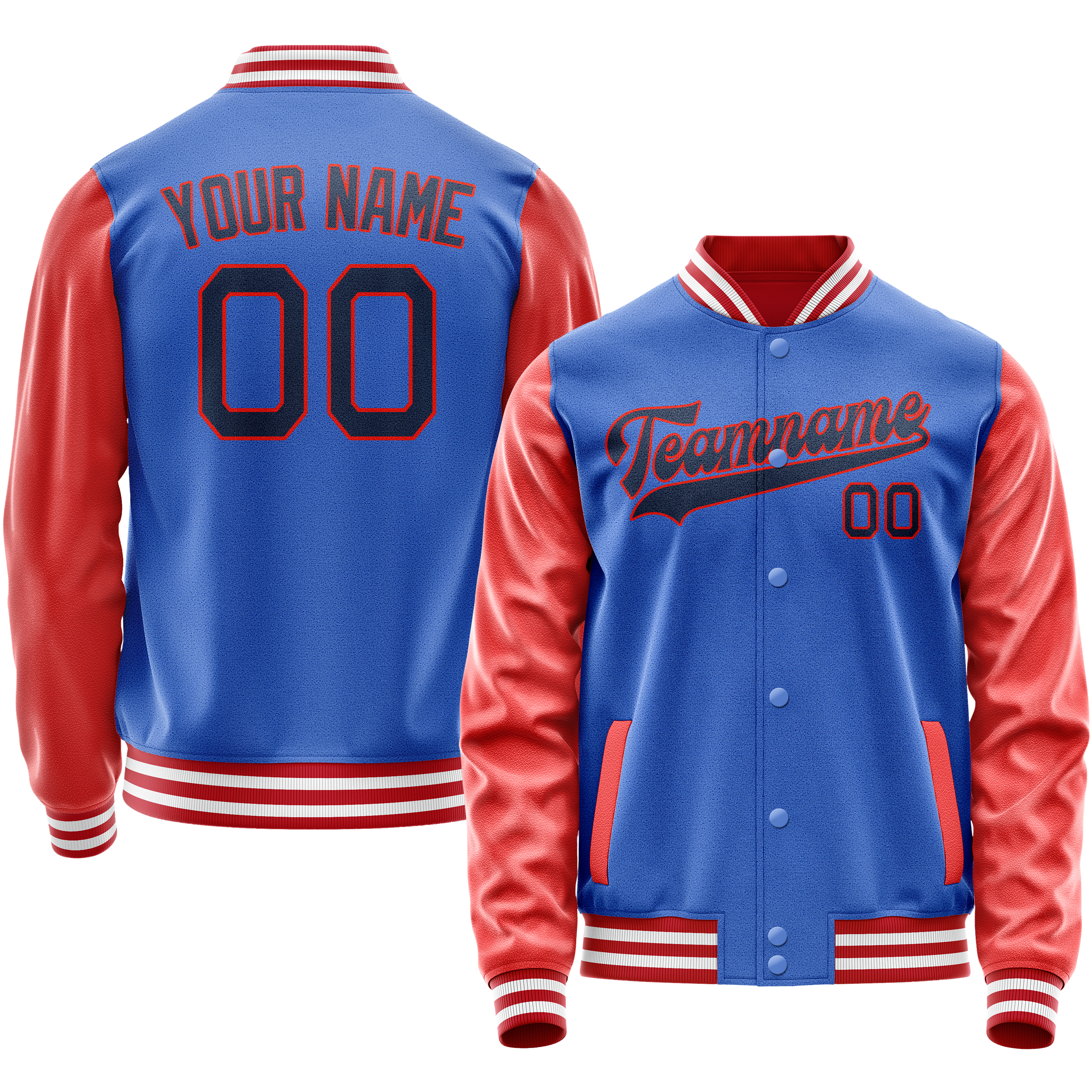 Personalized Sky & Blue Orange Solid Color Varsity Letterman Jacket