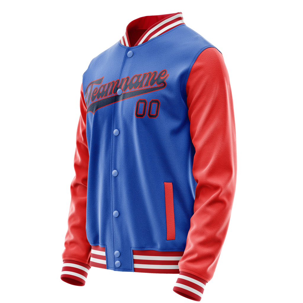 Personalized Sky & Blue Orange Solid Color Varsity Letterman Jacket