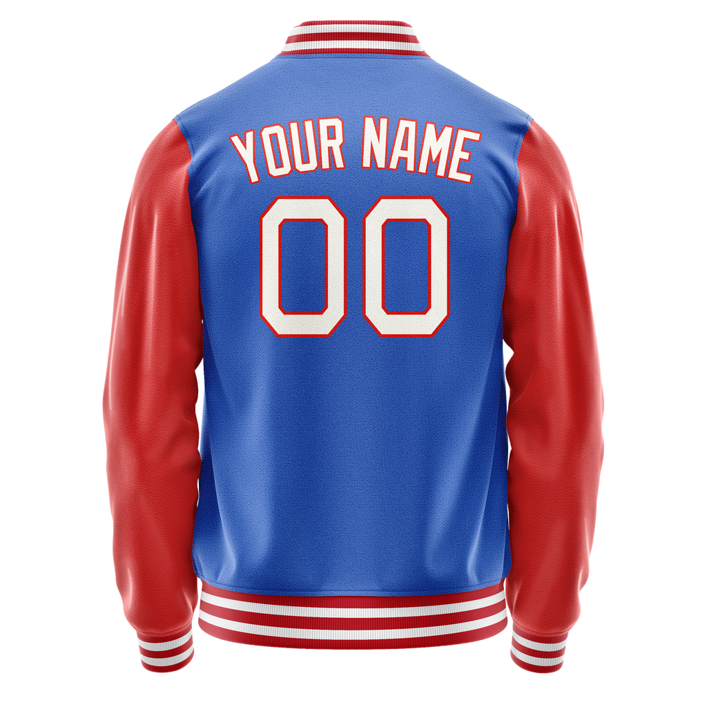 Personalized Sky & Blue Orange Solid Color Varsity Letterman Jacket