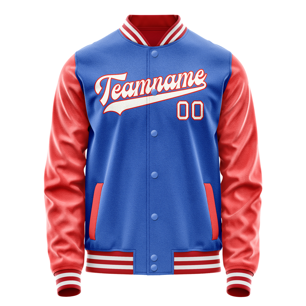 Personalized Sky & Blue Orange Solid Color Varsity Letterman Jacket