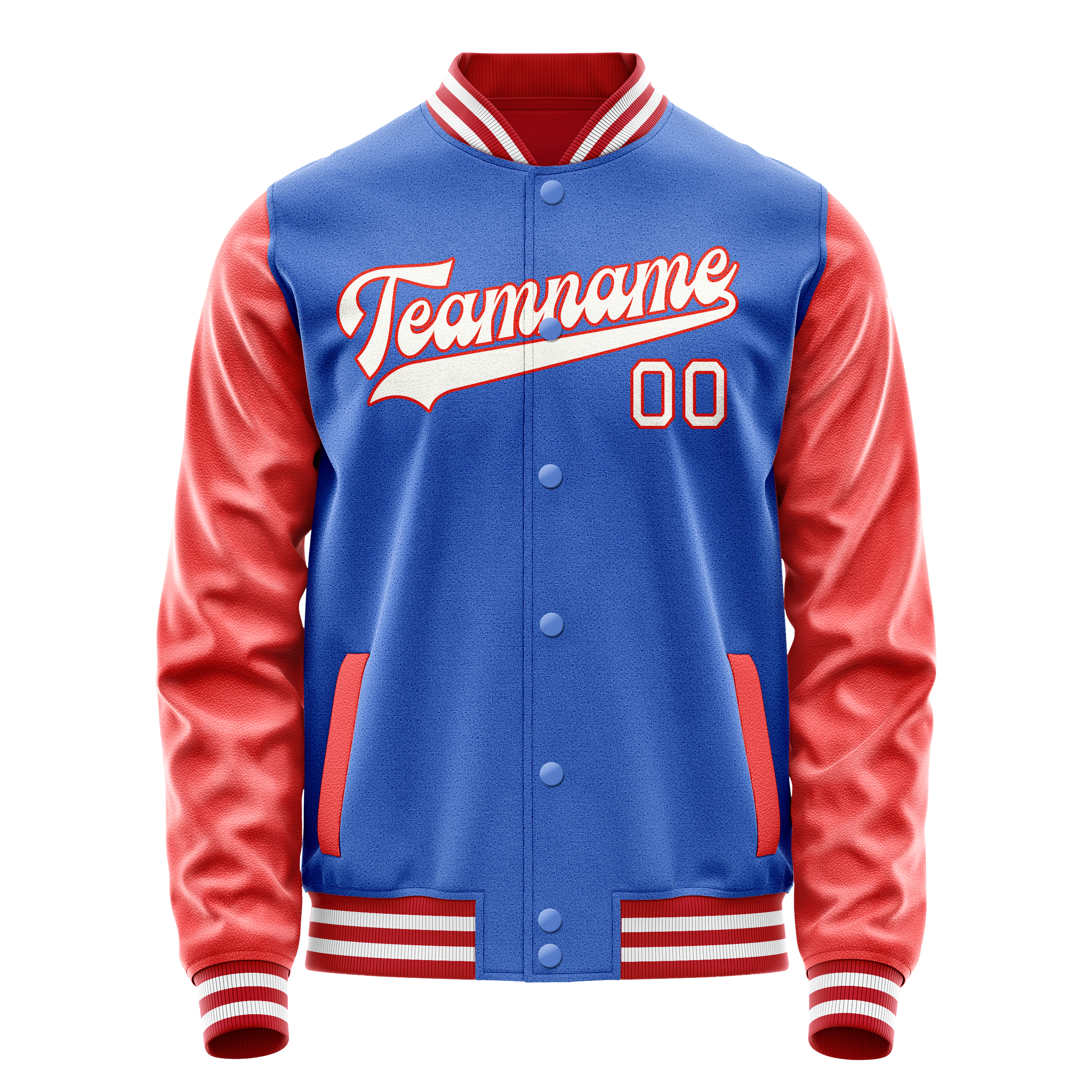 Personalized Sky & Blue Orange Solid Color Varsity Letterman Jacket