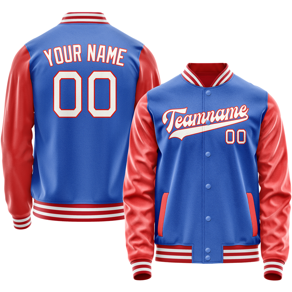 Personalized Sky & Blue Orange Solid Color Varsity Letterman Jacket