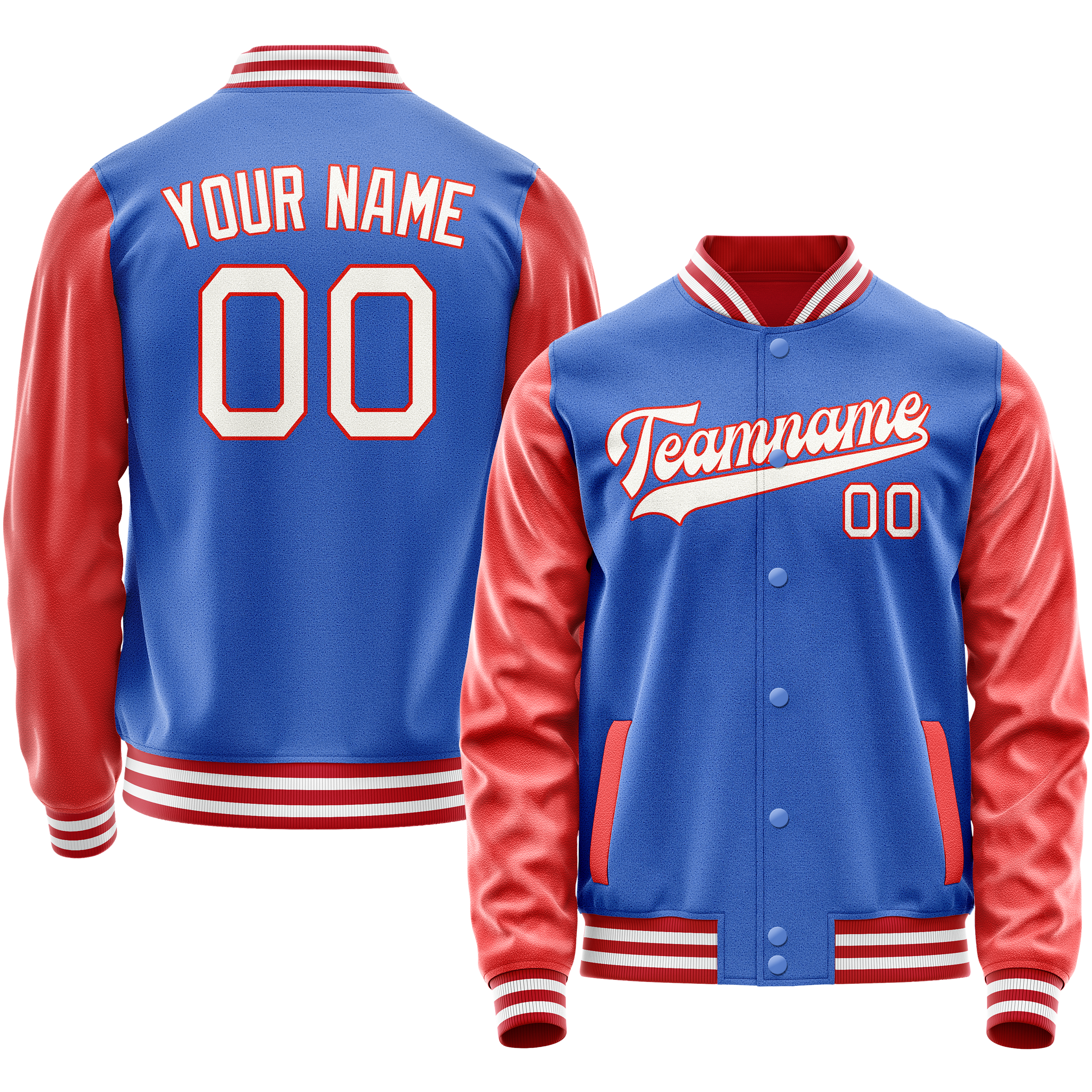 Personalized Sky & Blue Orange Solid Color Varsity Letterman Jacket
