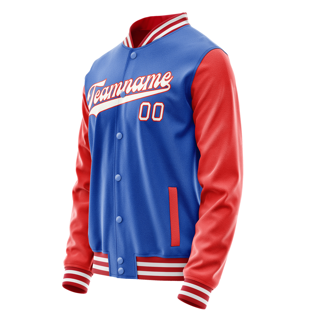 Personalized Sky & Blue Orange Solid Color Varsity Letterman Jacket