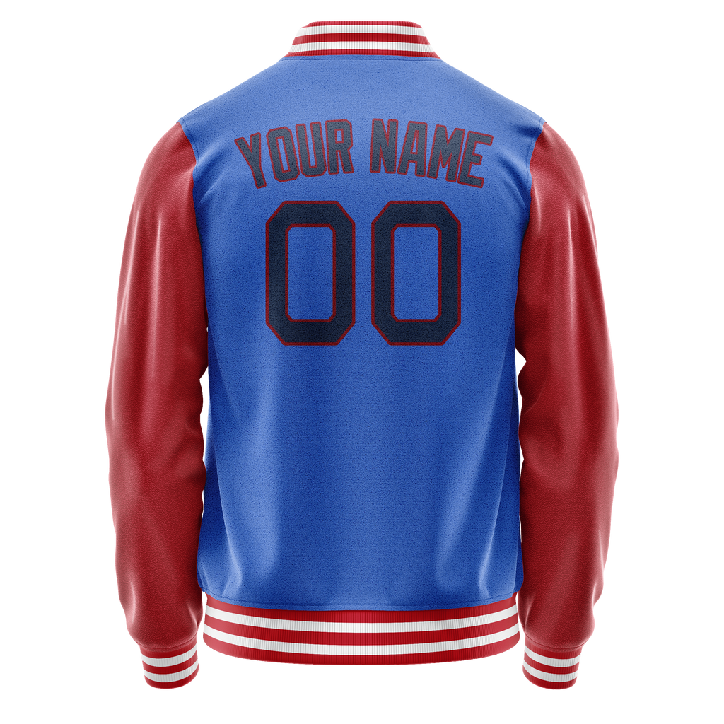 Personalized Sky & Blue Texas-Orange Solid Color Varsity Letterman Jacket